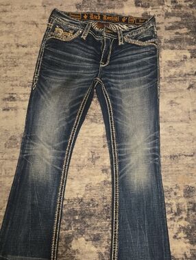 Rock Revival Dark Blue Bootcut Jeans with Contrast Stitching